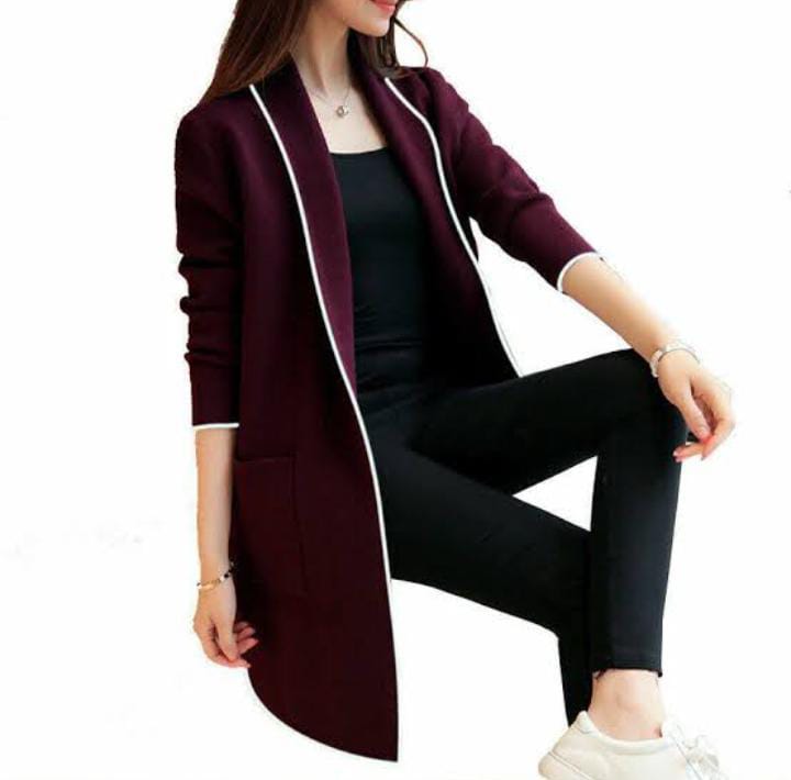 Women lapel casual long & fleece coat