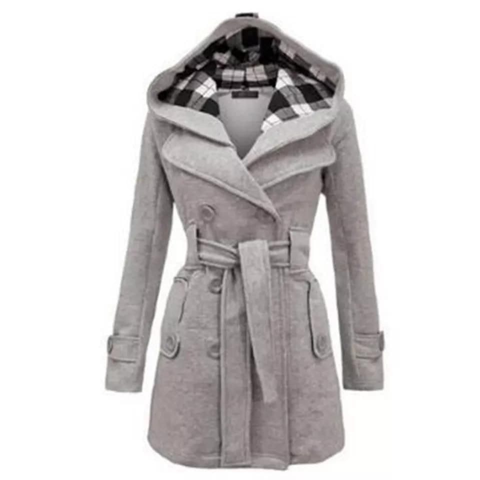 Women's Check Hooded Style Double Pocket Winter Long Coat