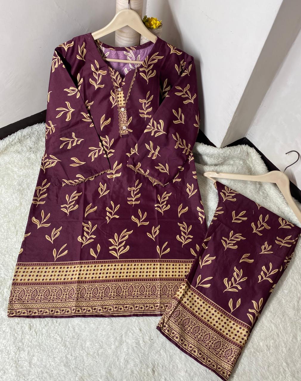 Printed 2pc Shirt and Trouser Printed with Lace Work Good Stitching 💯