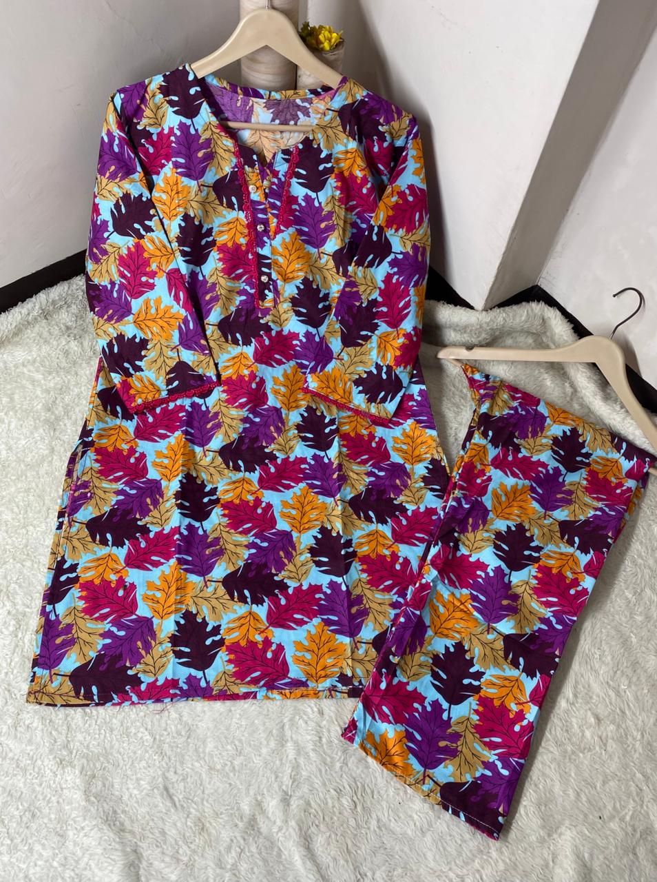 Printed 2pc Shirt and Trouser Printed with Lace Work Good Stitching 💯
