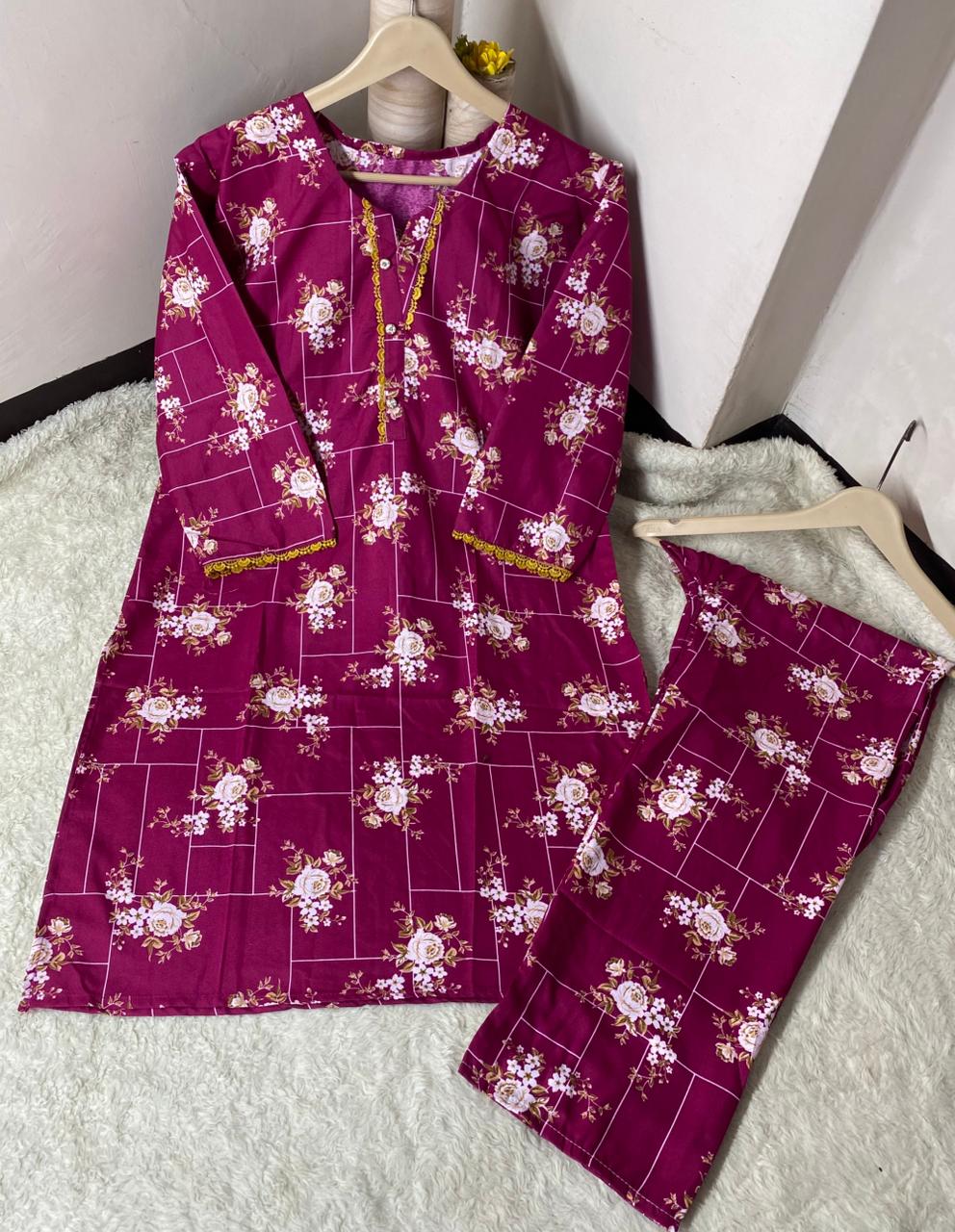Printed 2pc Shirt and Trouser Printed with Lace Work Good Stitching 💯