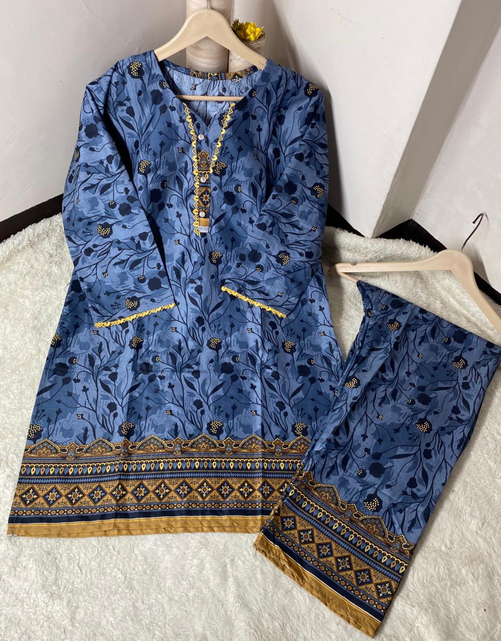Printed 2pc Shirt and Trouser Printed with Lace Work Good Stitching 💯
