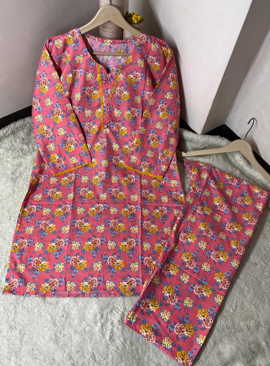 Printed 2pc Shirt and Trouser Printed with Lace Work Good Stitching 💯