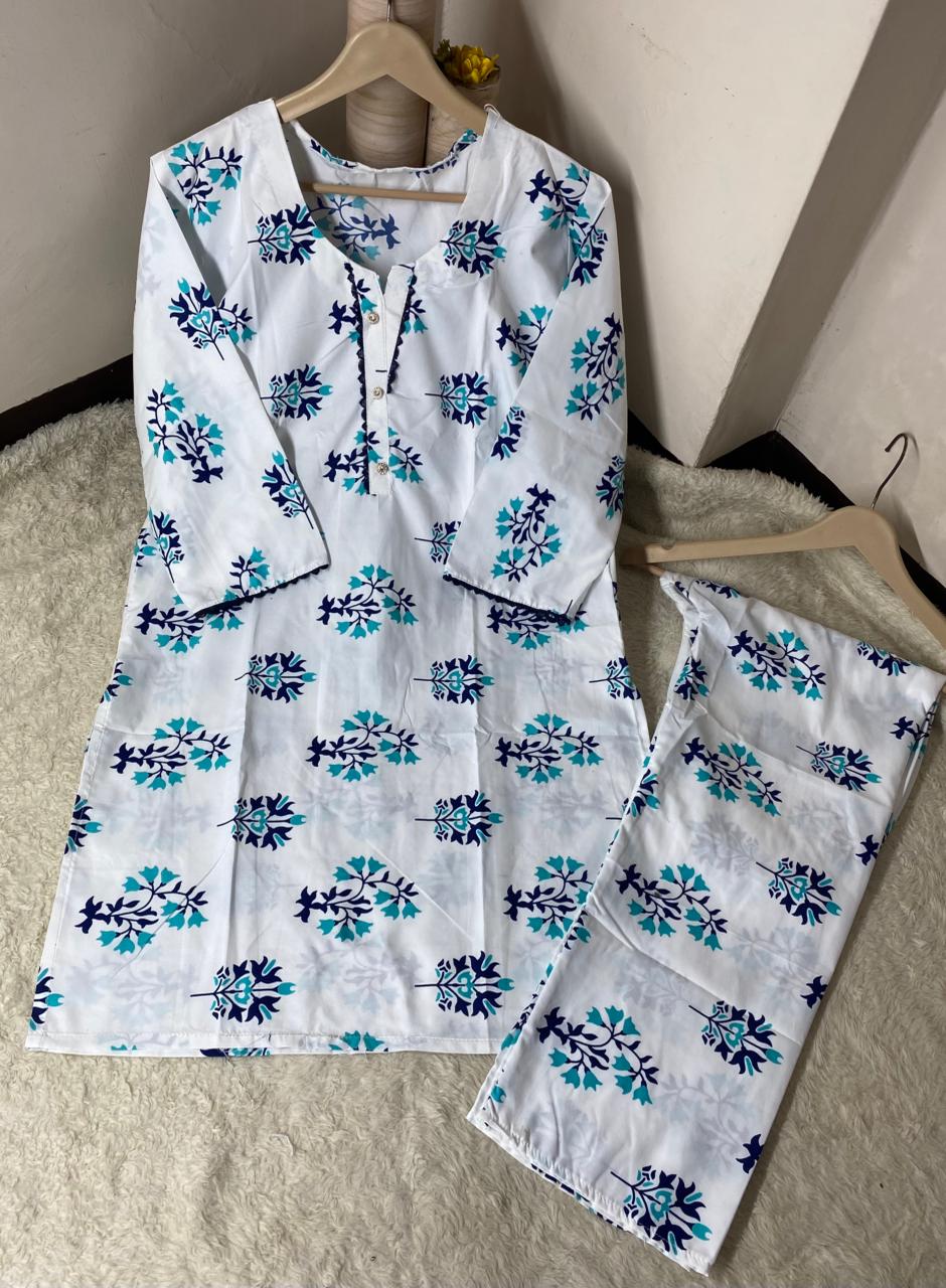 Printed 2pc Shirt and Trouser Printed with Lace Work Good Stitching 💯