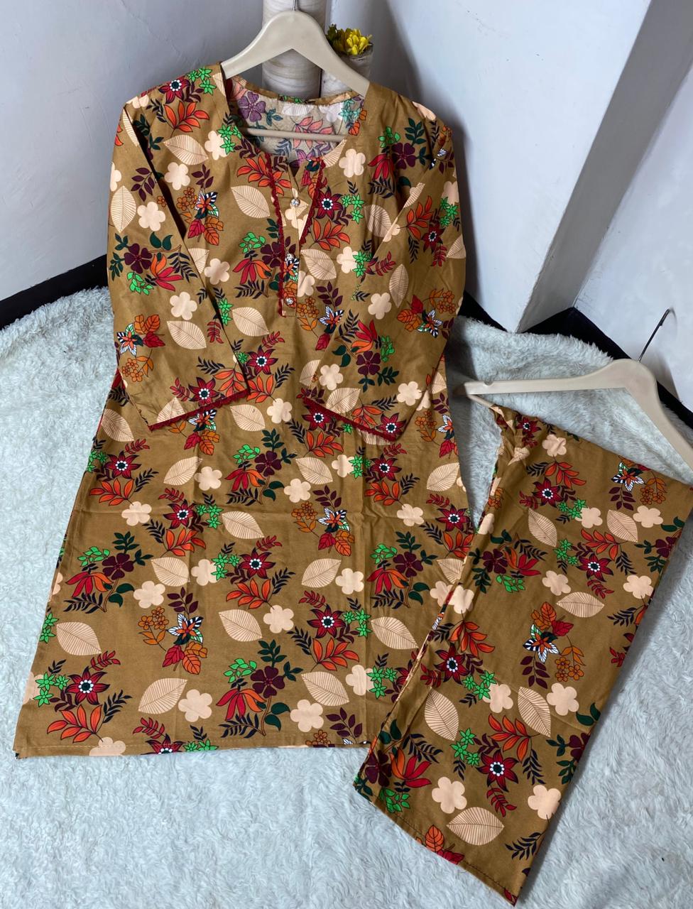 Printed 2pc Shirt and Trouser Printed with Lace Work Good Stitching 💯