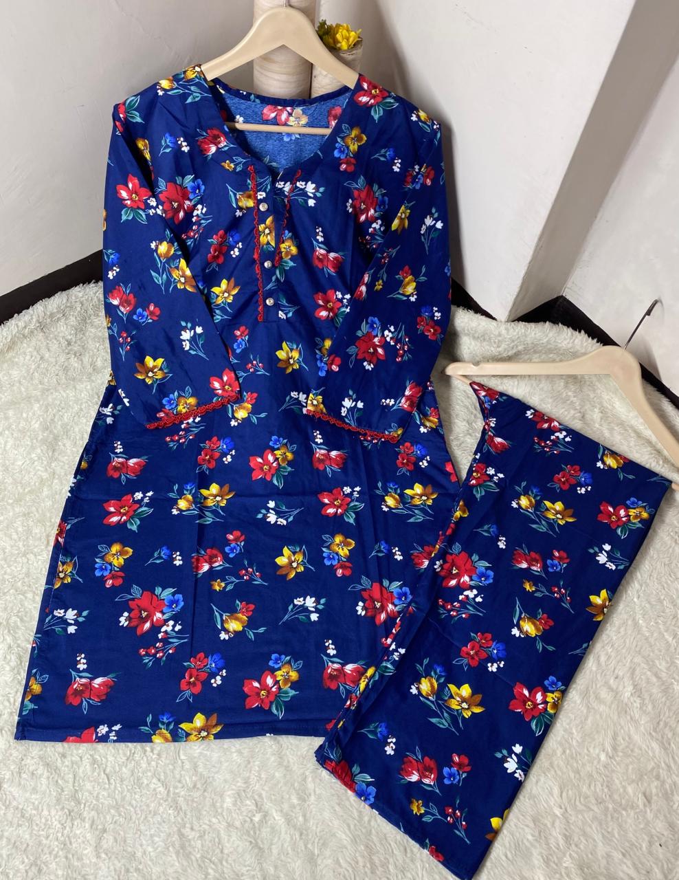 Printed 2pc Shirt and Trouser Printed with Lace Work Good Stitching 💯