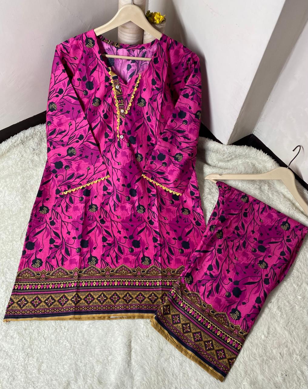 Printed 2pc Shirt and Trouser Printed with Lace Work Good Stitching 💯