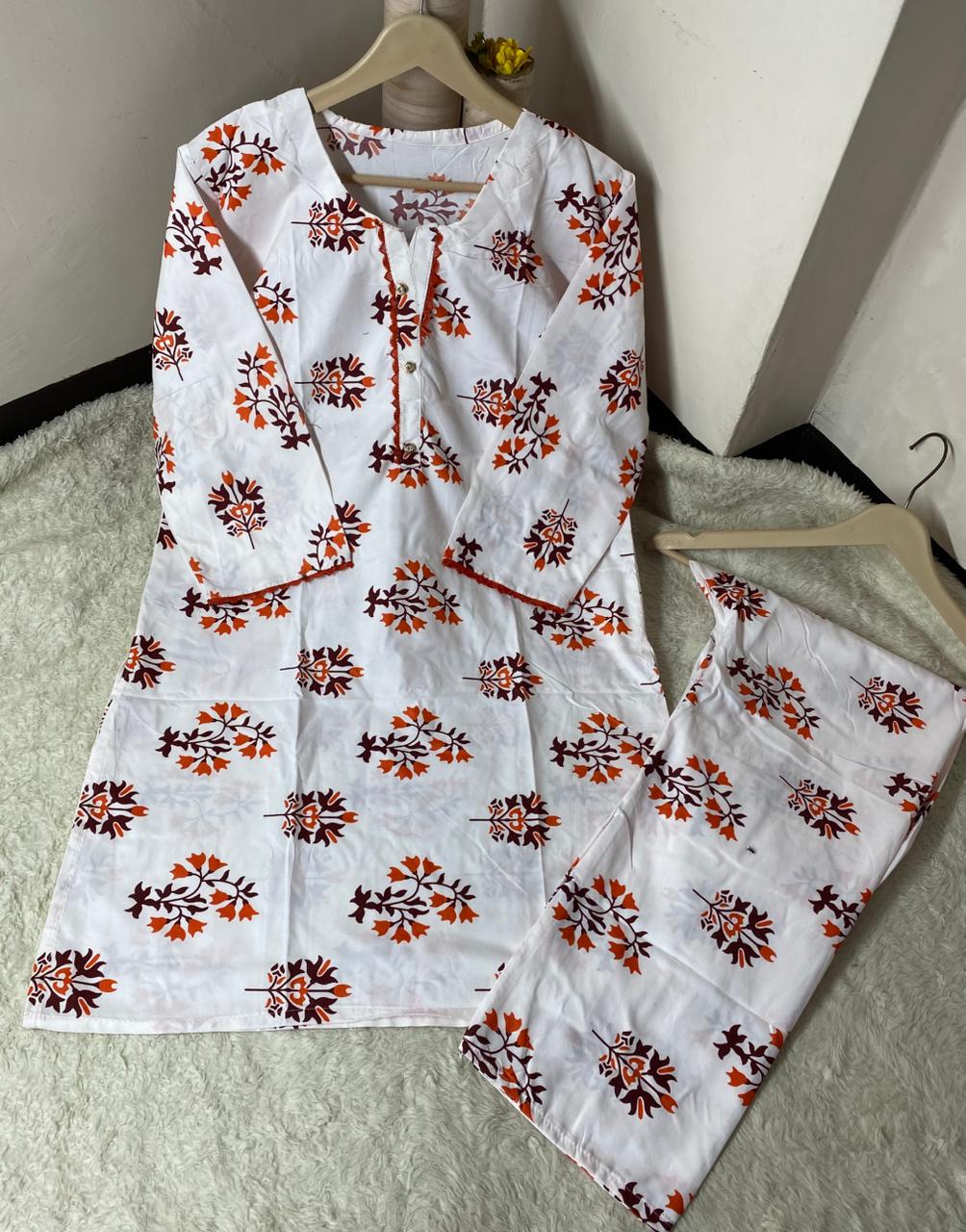 Printed 2pc Shirt and Trouser Printed with Lace Work Good Stitching 💯