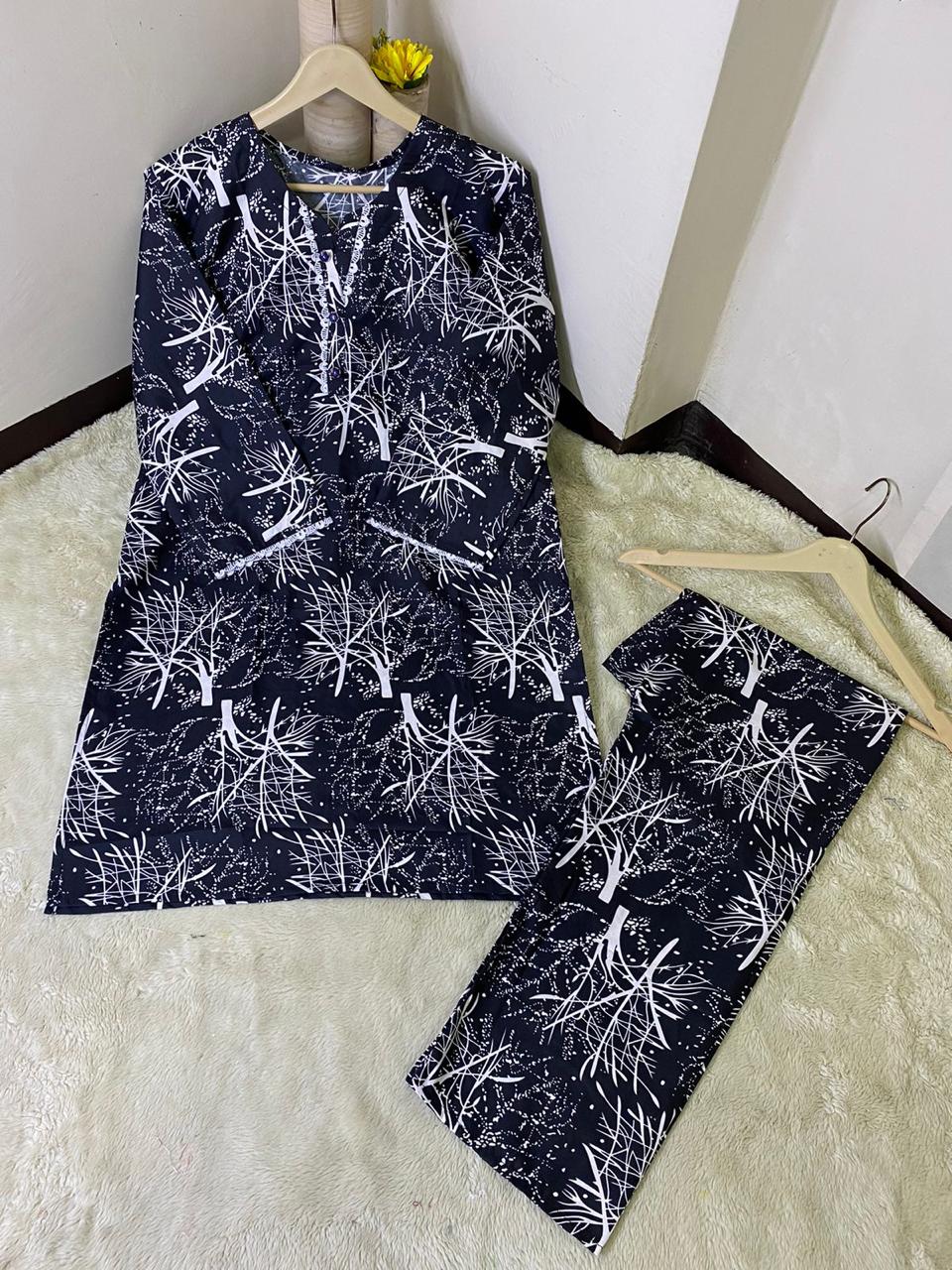 Printed 2pc Shirt and Trouser Printed with Lace Work Good Stitching 💯