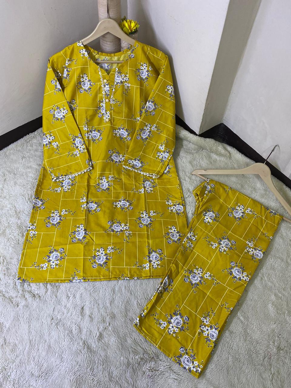 Printed 2pc Shirt and Trouser Printed with Lace Work Good Stitching 💯