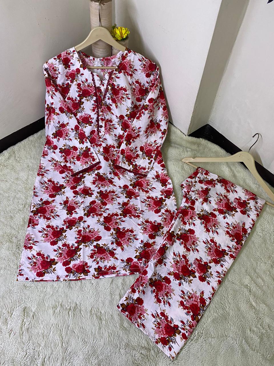 Printed 2pc Shirt and Trouser Printed with Lace Work Good Stitching 💯