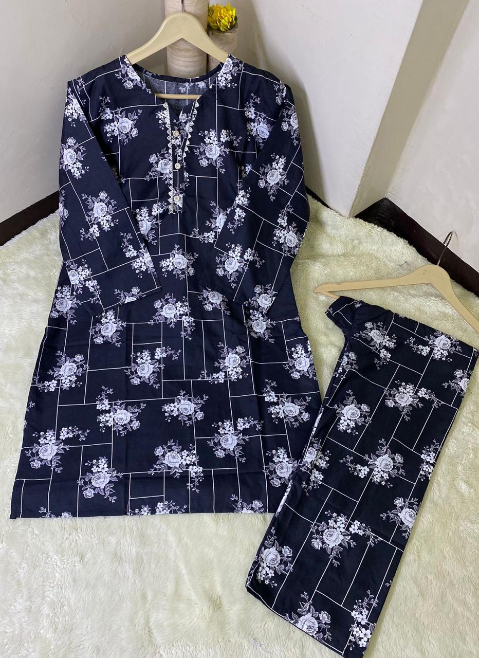 Printed 2pc Shirt and Trouser Printed with Lace Work Good Stitching 💯