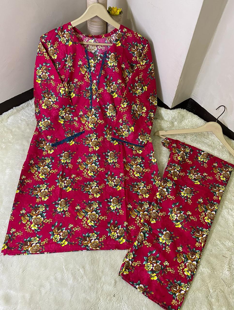 Printed 2pc Shirt and Trouser Printed with Lace Work Good Stitching 💯