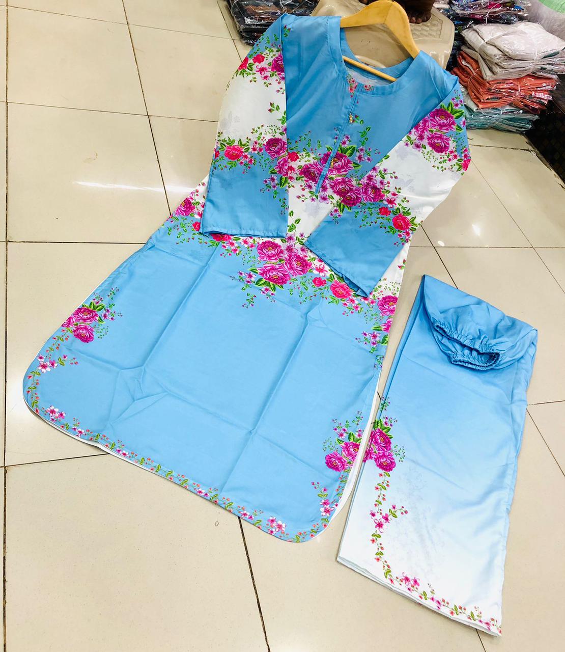 2pc Suit Long & Digital Printed Shirt With Bell Bottom Trouser
