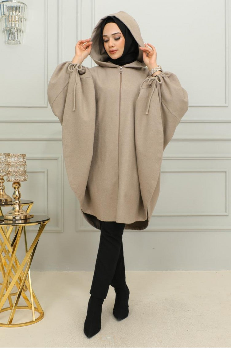 Open Shawl Hooded Style Lace Work 1-Pcs Winter Co-Ord Set.