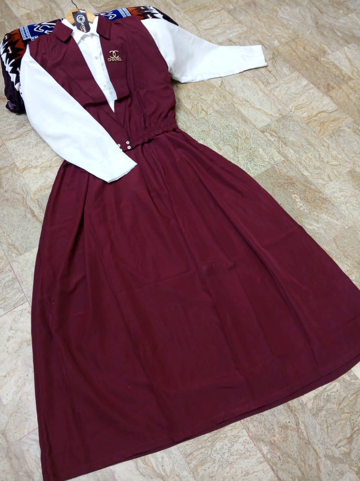 Double Coat Style Channel Jacket with Collar Maxi 2pcs