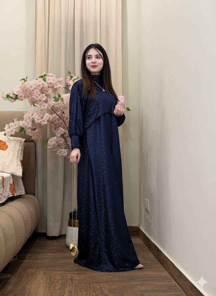 Moonlight Glitter Drop Shoulders Cap With Maxi 2Pcs Set
