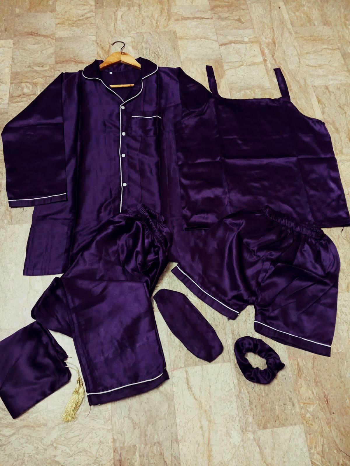 7Pcs Silk Piping Night suit