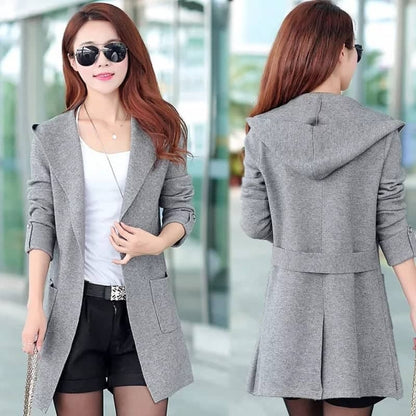 BTS Women's Hooded Style Double Pocket Korean Casual Winter Long Coat