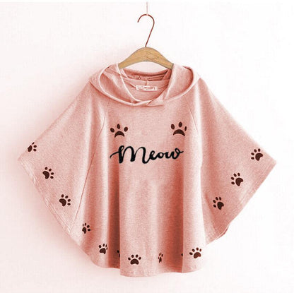 Round Style Meow Hooded Poncho For women