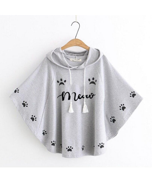 Round Style Meow Hooded Poncho For women