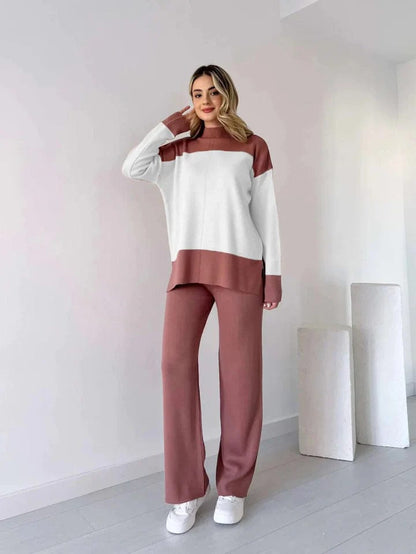 Drop Shoulder Panel Fleece Top With Fleece Trouser 2Pcs