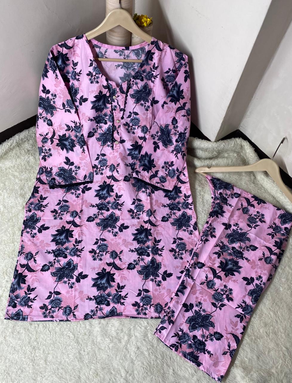 Printed 2pc Shirt and Trouser Printed with Lace Work Good Stitching 💯