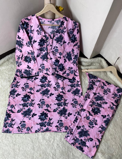 Printed 2pc Shirt and Trouser Printed with Lace Work Good Stitching 💯