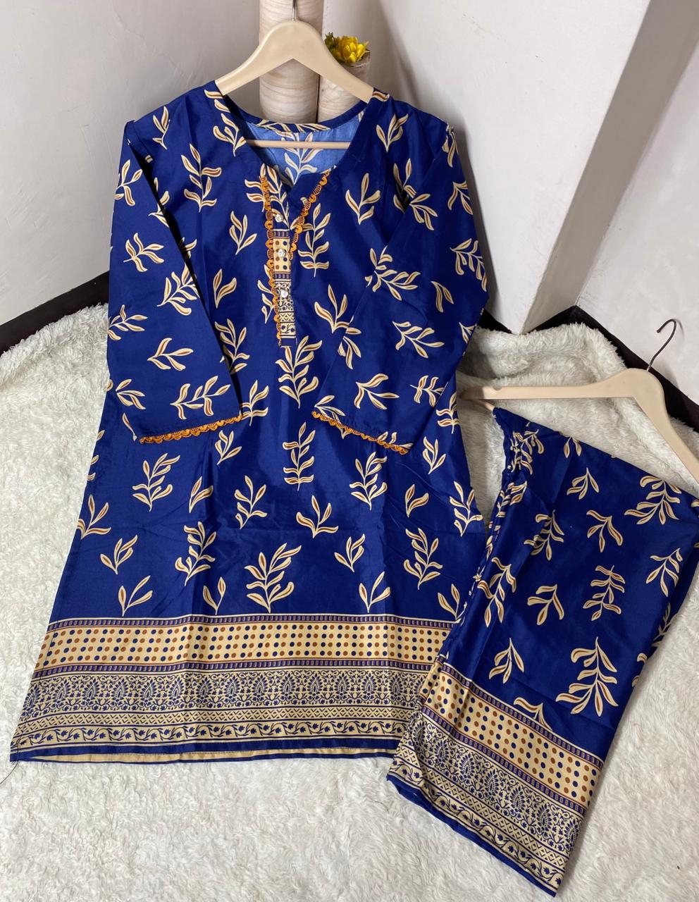 Printed 2pc Shirt and Trouser Printed with Lace Work Good Stitching 💯