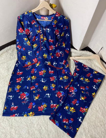 Printed 2pc Shirt and Trouser Printed with Lace Work Good Stitching 💯