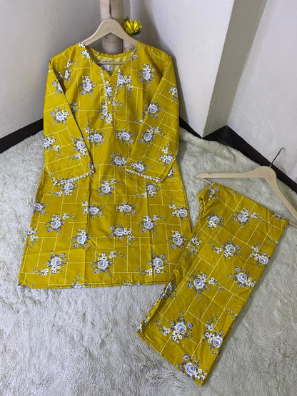 Printed 2pc Shirt and Trouser Printed with Lace Work Good Stitching 💯