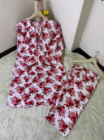 Printed 2pc Shirt and Trouser Printed with Lace Work Good Stitching 💯