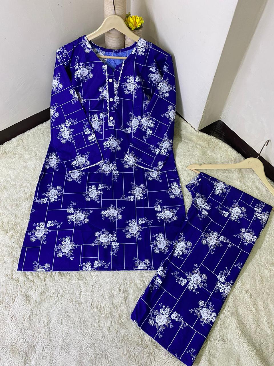 Printed 2pc Shirt and Trouser Printed with Lace Work Good Stitching 💯