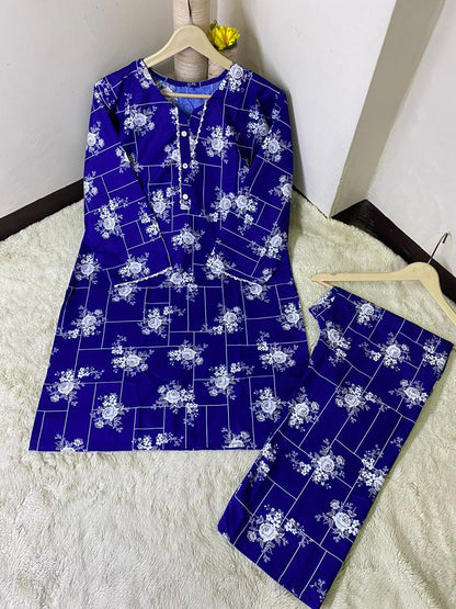 Printed 2pc Shirt and Trouser Printed with Lace Work Good Stitching 💯