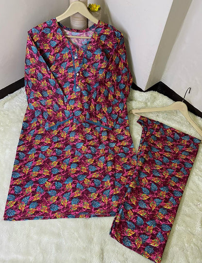 Printed 2pc Shirt and Trouser Printed with Lace Work Good Stitching 💯