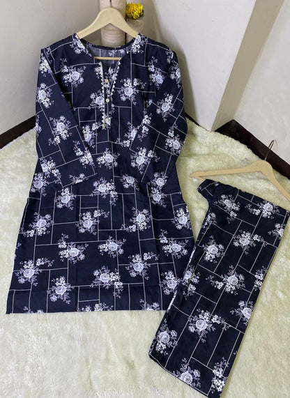 Printed 2pc Shirt and Trouser Printed with Lace Work Good Stitching 💯