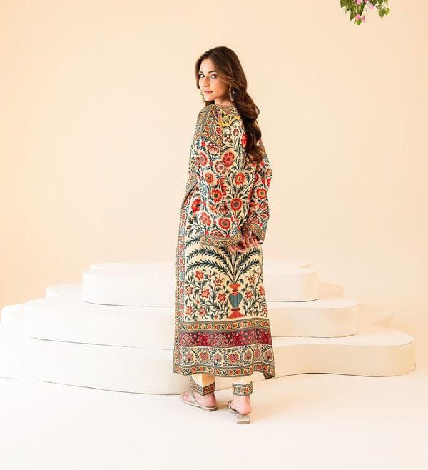 2 pc Suit Long & Digital Printed Shirt With Bell Bottom Trouser