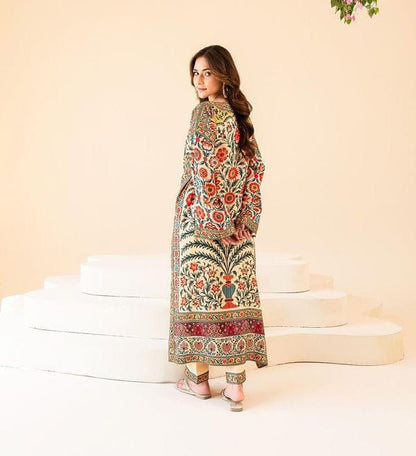 2 pc Suit Long & Digital Printed Shirt With Bell Bottom Trouser