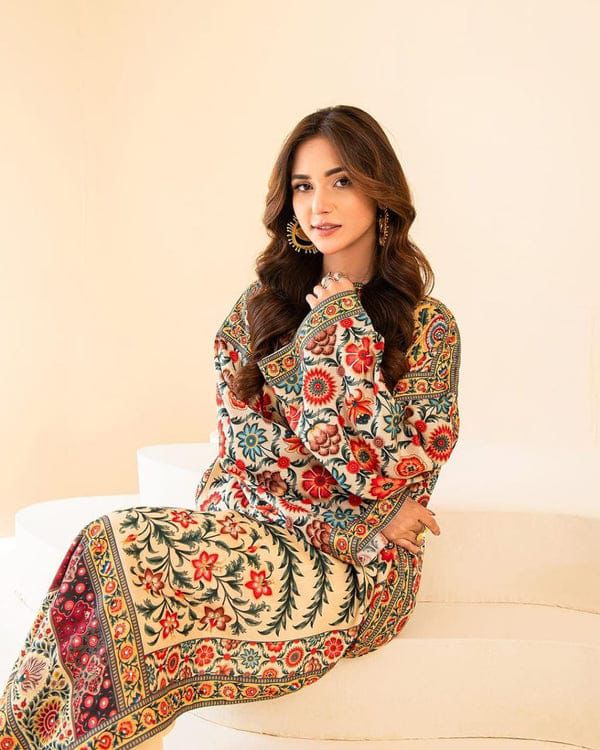 2 pc Suit Long & Digital Printed Shirt With Bell Bottom Trouser