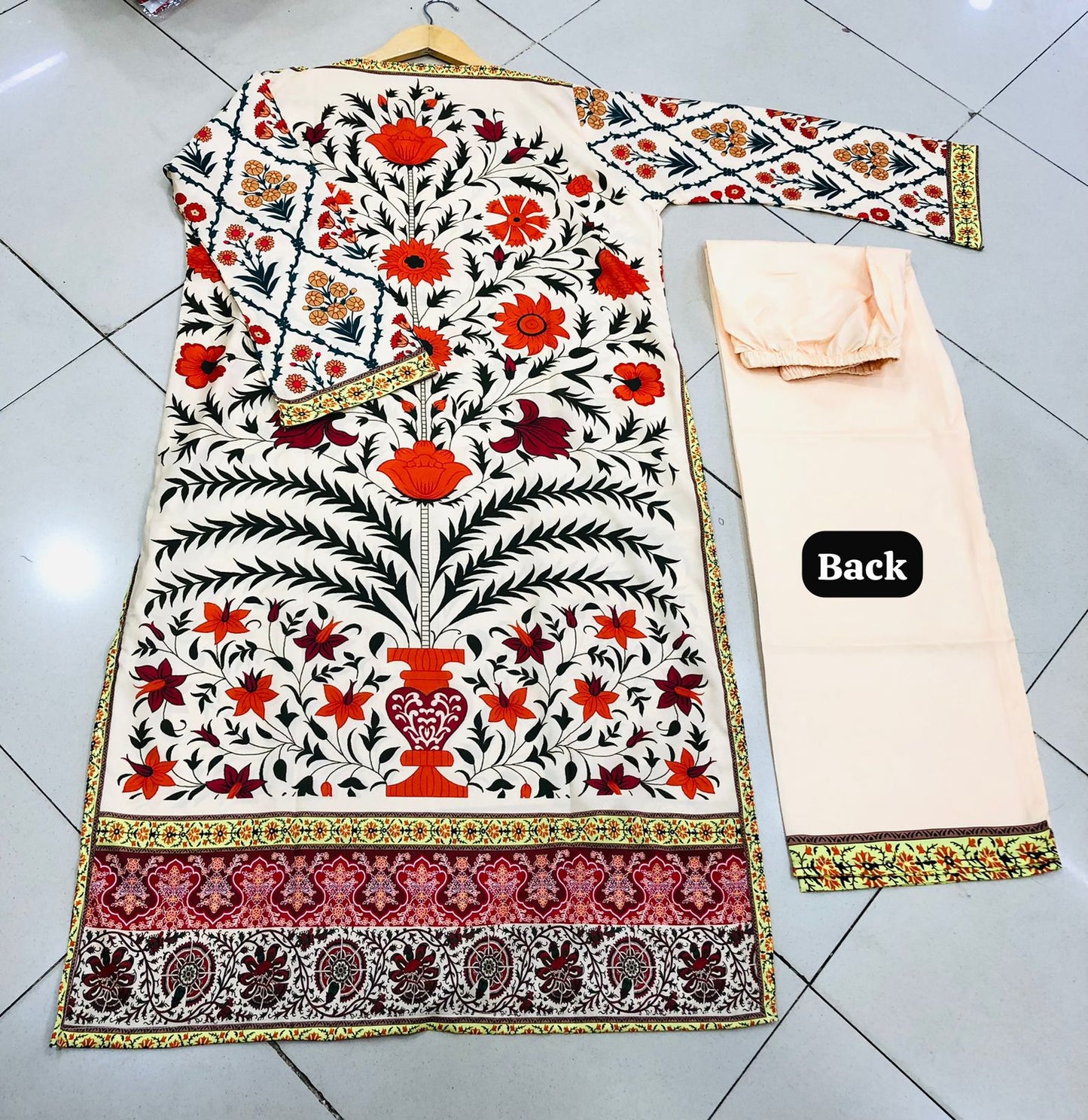 2 pc Suit Long & Digital Printed Shirt With Bell Bottom Trouser