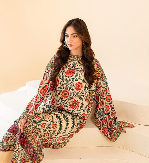 2 pc Suit Long & Digital Printed Shirt With Bell Bottom Trouser