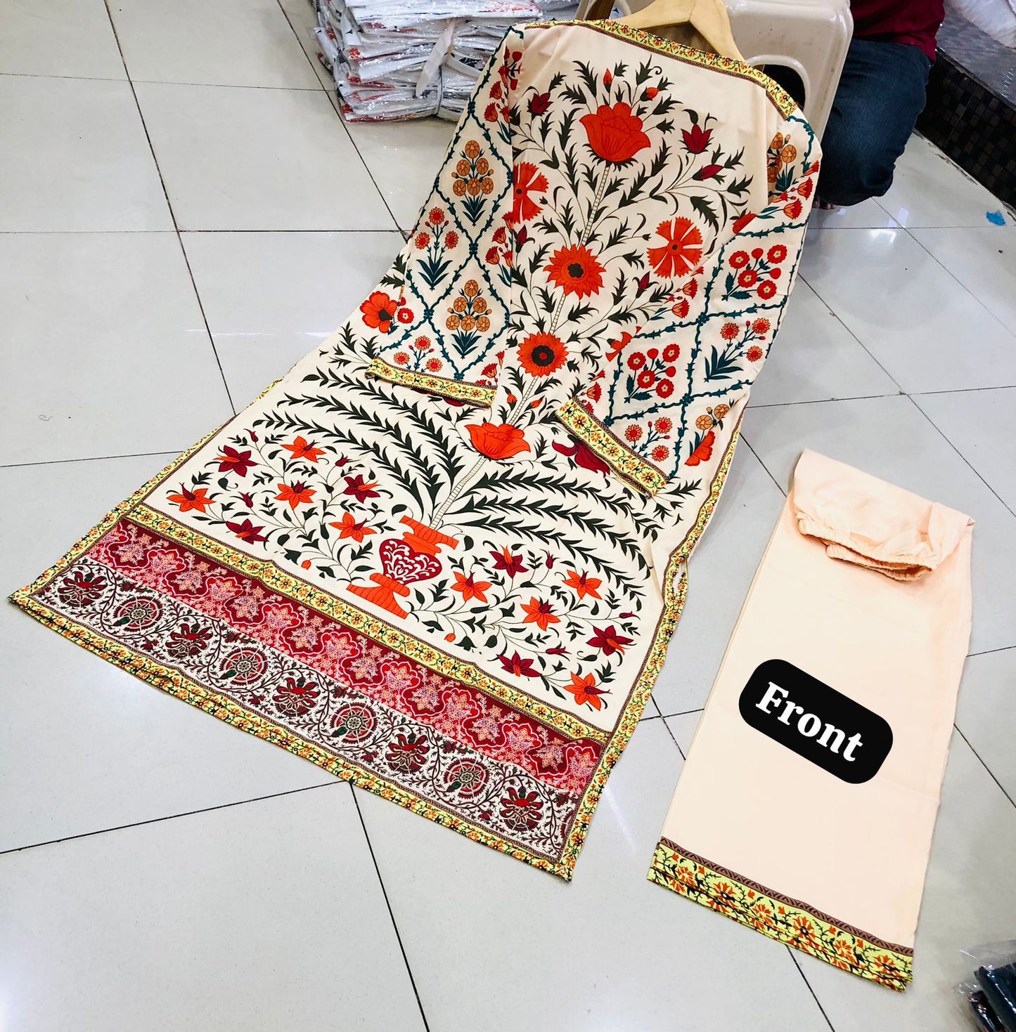 2 pc Suit Long & Digital Printed Shirt With Bell Bottom Trouser