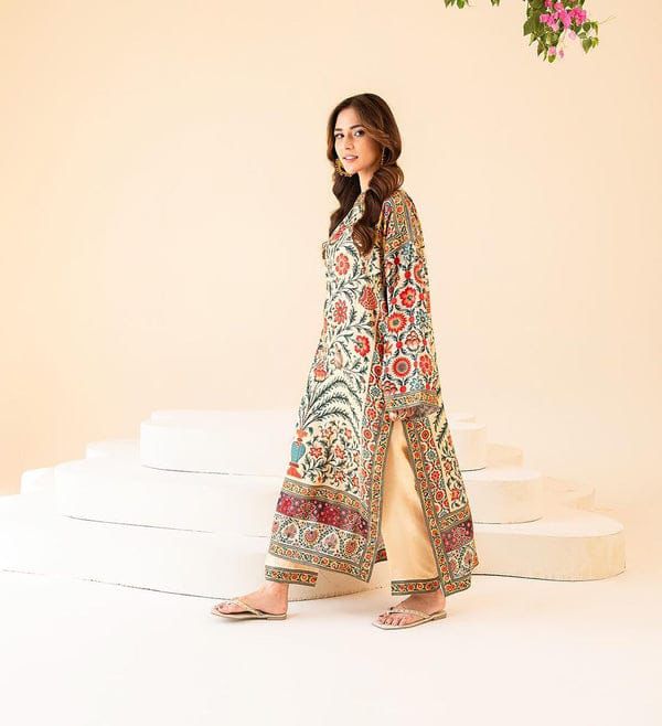 2 pc Suit Long & Digital Printed Shirt With Bell Bottom Trouser