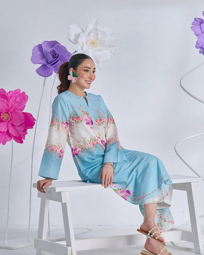 2pc Suit Long & Digital Printed Shirt With Bell Bottom Trouser