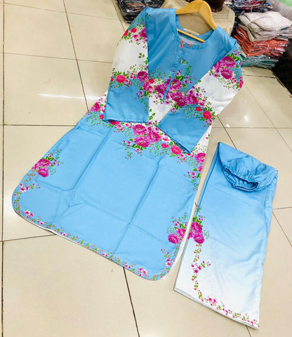 2pc Suit Long & Digital Printed Shirt With Bell Bottom Trouser