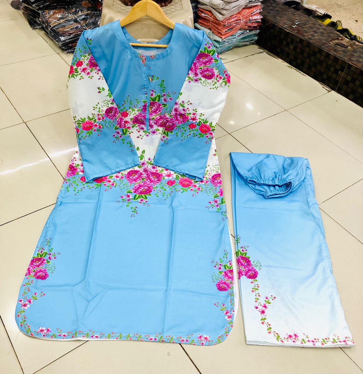 2pc Suit Long & Digital Printed Shirt With Bell Bottom Trouser