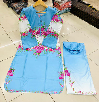 2pc Suit Long & Digital Printed Shirt With Bell Bottom Trouser