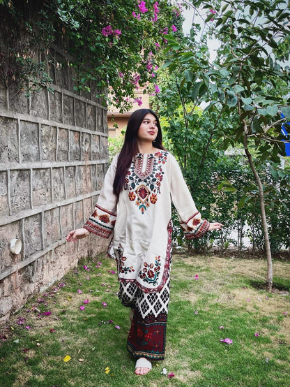 2Pc Suit Beautiful Digital Print Shirt With Digital Print Bell Bottom