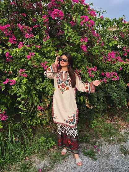 2Pc Suit Beautiful Digital Print Shirt With Digital Print Bell Bottom