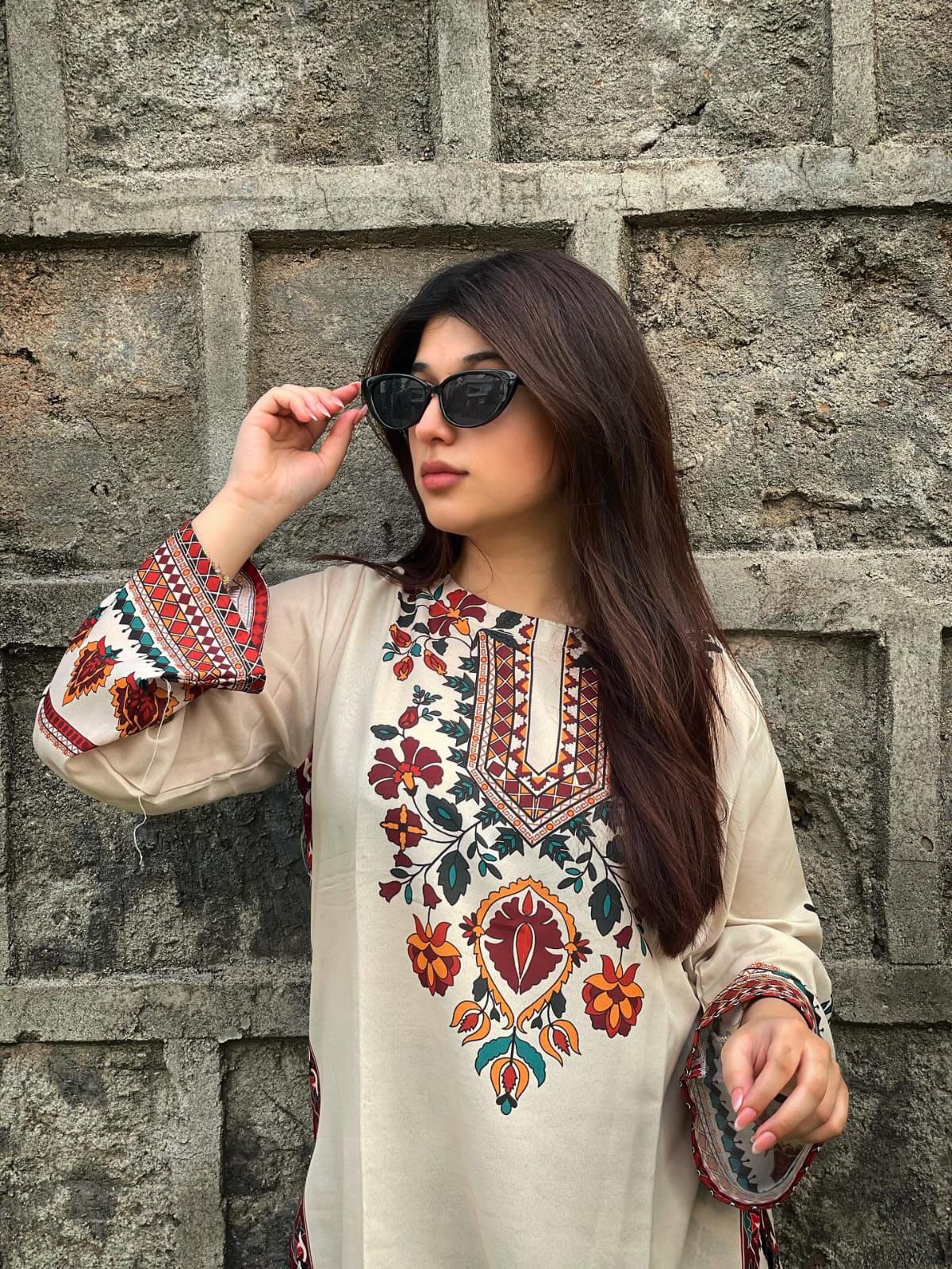 2Pc Suit Beautiful Digital Print Shirt With Digital Print Bell Bottom